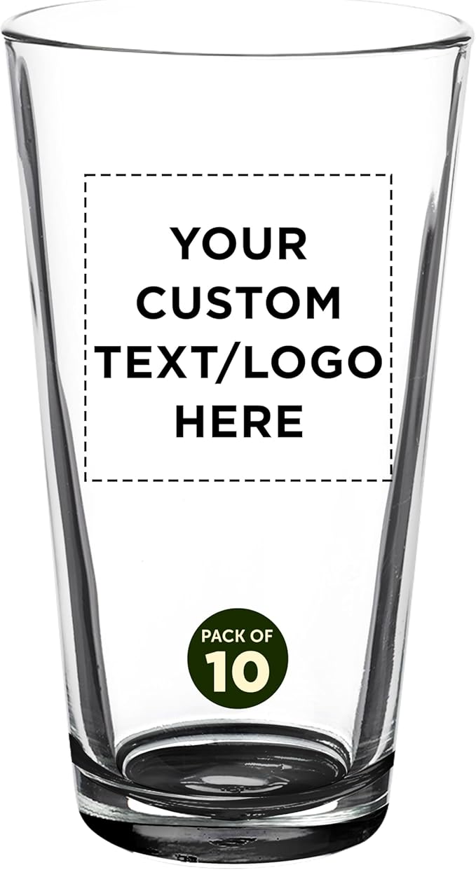 Custom Casale Pint Glass 16 oz. Set of 10, Personalized Bulk Pack - Beer Glasses, Heavy Duty Drinkware - Black