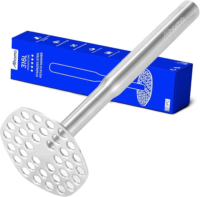 316L Potato Masher Stainless Steel, Sturdy Mashed Potato Masher Kitchen Tool, Solid Integrated Potatoes Smasher for Beans, Avocados, Squash, Dishwasher Safe, 8.8 Inch