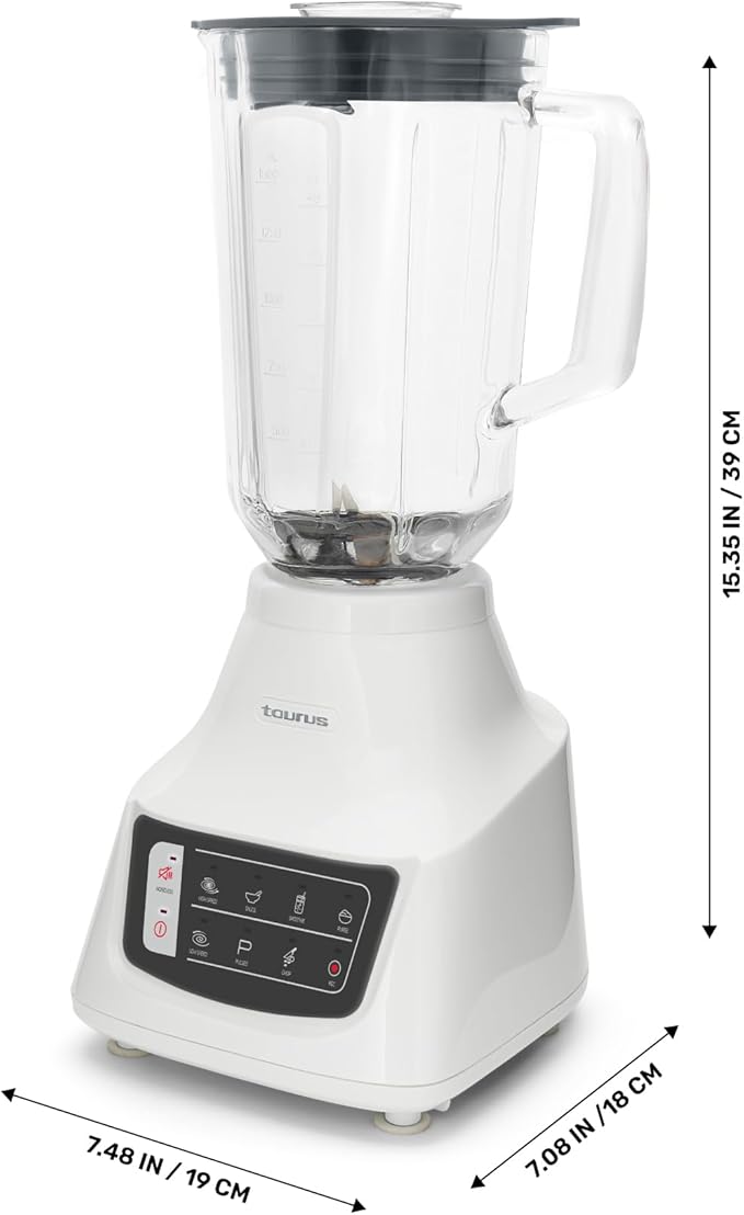 Taurus Potenza Comfort Blender, 1050W, 1.5L Glass Jar, Up to 50% Less Noise, Stainless Steel Blades, 9 Speed Settings, Quiet Powerful Blender for Smoothies, Ice, and Frozen Drinks