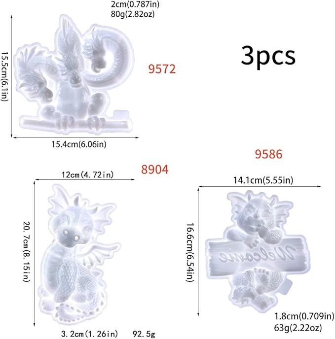 3D Dragon Wall Decor Silicone Molds Set, Welcome Sign and Baby Dragon Resin Casting Molds, DIY Home Decoration