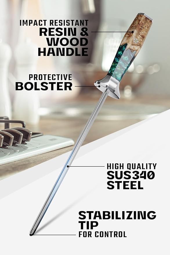 Dalstrong Honing Rod - 10 inch - Valhalla Series - SUS430 Stainless Steel - Resin & Wood Handle - Razor Sharp Kitchen Knife Sharpener Chef Knife Polish - Honing Steel - Gift Sharpening Rod