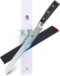 KYOKU 10" Serrated Bread Knife, Samurai Series Serrated Knife for Homemade Bread Pastries with Pakkawood Handle, Japanese High Carbon Steel Cake Knife, Full Tang Bread Cutting Knife with Sheath & Case
