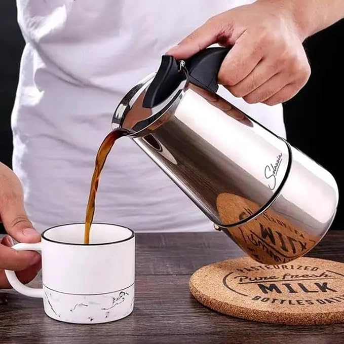 Coffee Maker 9 Cup Moka Pot Stainless Steel Percolator coffee pot Espresso Maker, Compatible with Gas, Electric, Ceramic, and Induction stovetops(15 fl oz/450 ml)