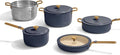 Our Place 11-Piece Essentials Complete Cookware Set - Ceramic Fry Pan, Saucepan, Sauté Pan, Stock Pot, Strainer Basket & Rack Storage | Thermakind™ Nonstick, Oven Safe up to 450°F | Blue Salt
