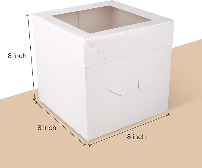 Cakebon Cake Boxes with Boards - 8 Inch Round Cake Drum White (1-pack) - Box With Window for Birthdays, Weddings and Parties
