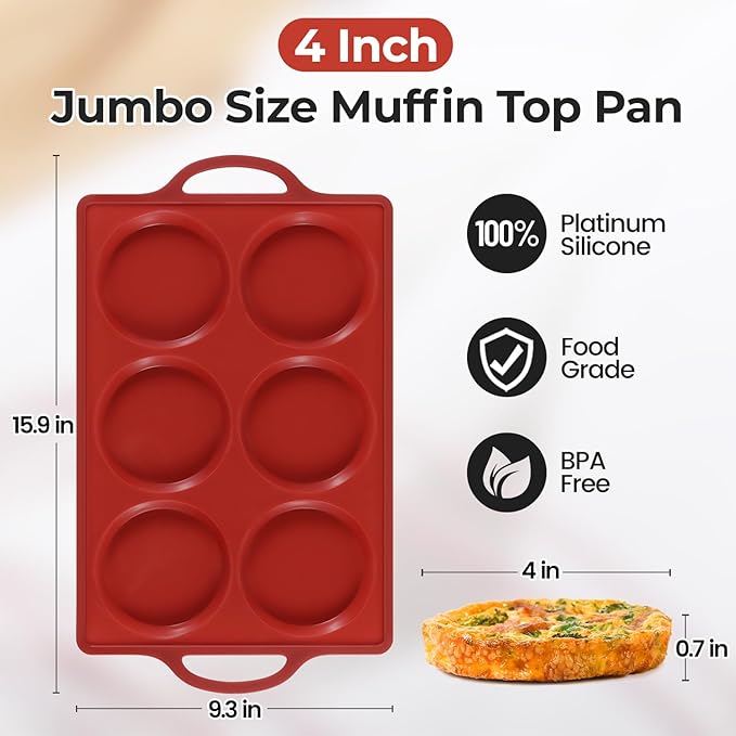 CAKETIME Muffin Top Pan Non Stick, 4 Inch Metal Frame Round Egg Baking Pan for Oven English Muffins, Whoopie Pies, Corn Bread, Egg Bites, Breakfast Sandwiches Tarts 4 Pack Brown