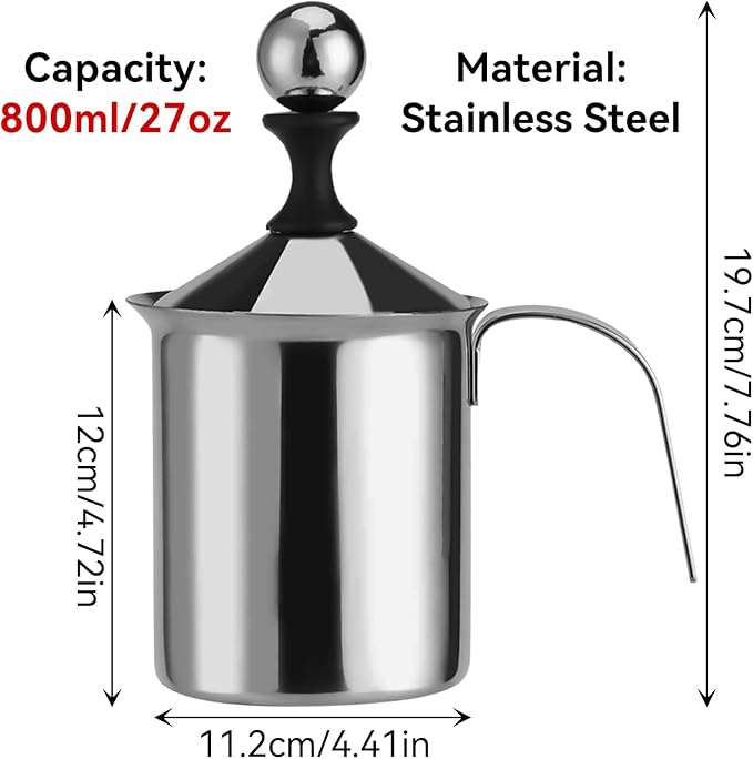 Milk Frother, Manual Frother 27oz/800ml Milk Frothing Pitchers Stainless Steel Coffee Milk Foamer Milk Creamer Frother Latte Cappuccino Foam Pitcher Manual Milk Creamer With Handle