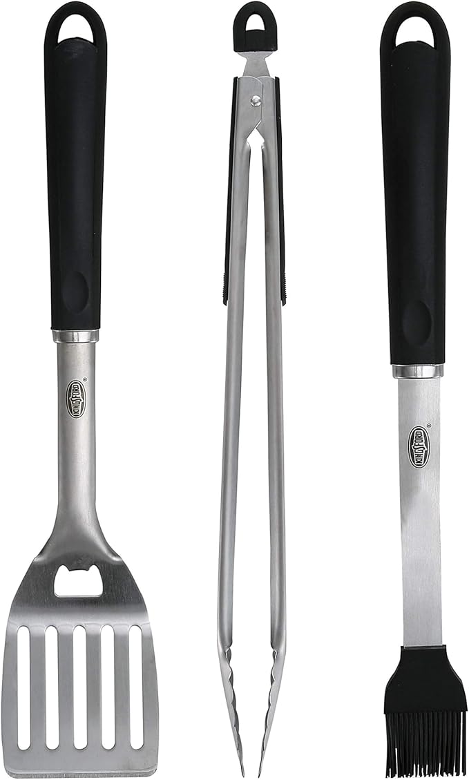 Kingsford Stainless Steel 3-Piece BBQ Tool Set | Tongs, Basting Brush, Spatula | Rust-Resistant Grilling Tools
