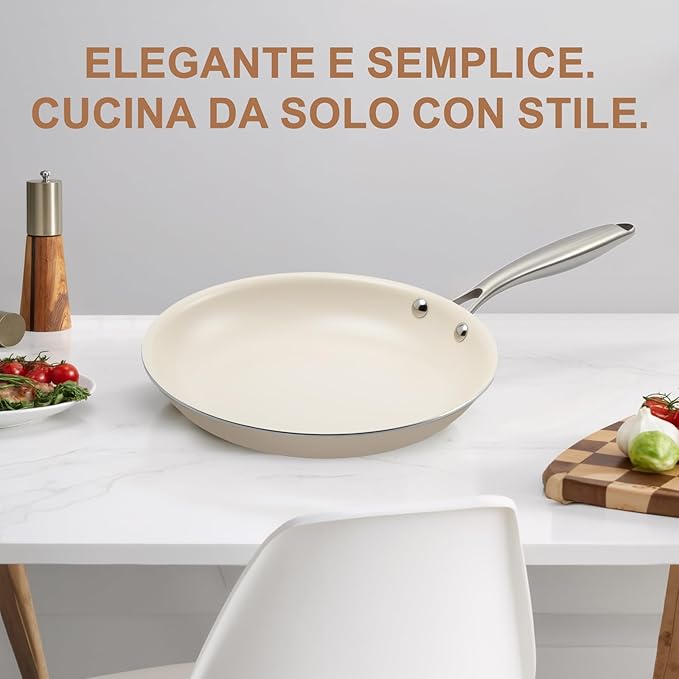 8.5 Inch Ceramic Nonstick Frying Pan Skillet - PFAS-Free, Non-Toxic, Oven Safe & Induction Ready, Aluminum Cookware with Stainless Steel Handle