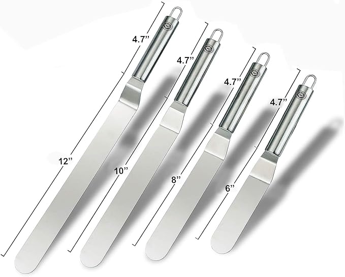 NewlineNY Professional Baker’s All Stainless Steel 4 Spatula Set – 6” 8” 10” and 12” Offset Blades for Better Icing Frosting Decorating