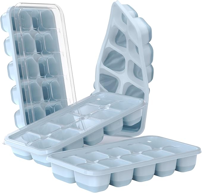 DOQAUS Ice Cube Trays 4 Pack, 40 pcs Silicone Ice Cubes Tray Maker with Spill-Resistant Removable Lid, Easy Release & Pop out, LFGB and BPA Free, Stackable Flexible, for Soup, Food, Cocktail, Coffee