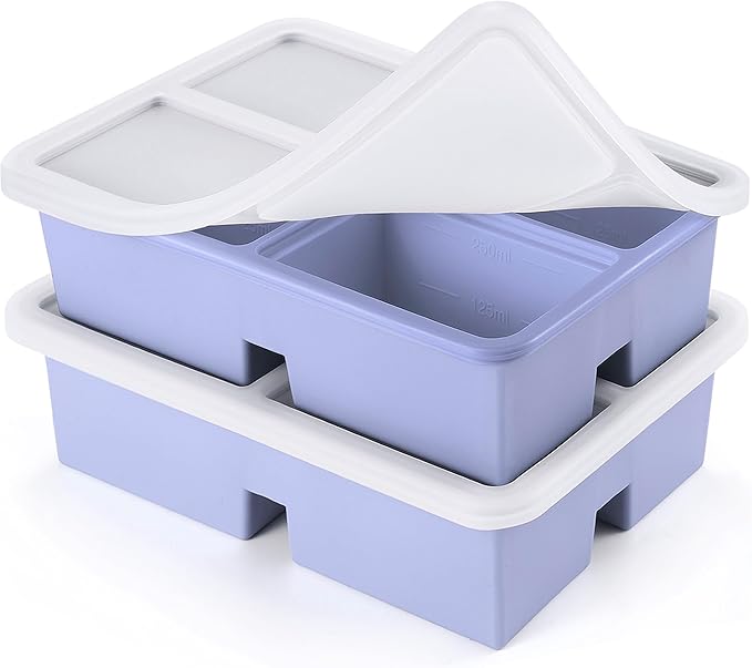 2 PACK 1 Cup Silicone Freezer Trays With Lid For Freeze & Store Soup, Broth, Leftovers, Microwave-safe Soup Freezer Container - Purple