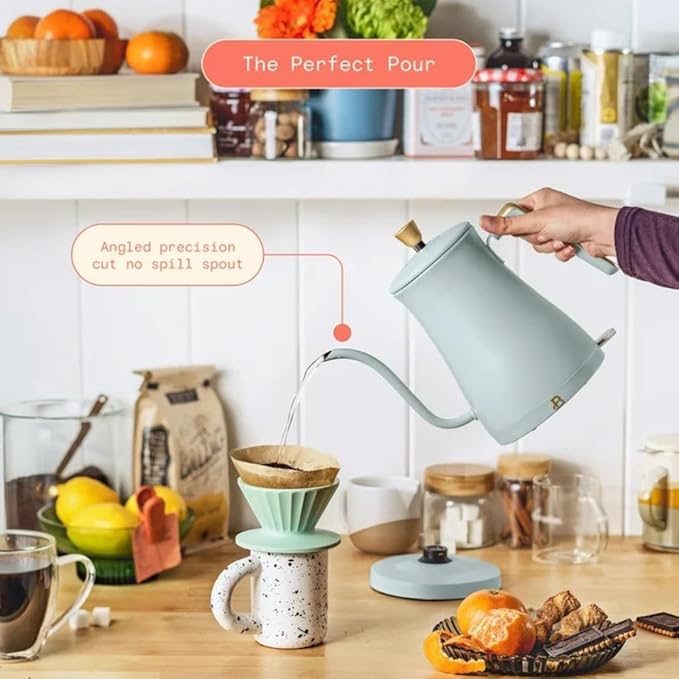 Beautiful 1L Electric Gooseneck Kettle, Precision Pour Spout, 1200W Fast Boil, Auto Shut-Off, Cordless, Stainless Steel, Tea & Coffee Maker with Ergonomic Handle, Matte Finish (Hydrangea)
