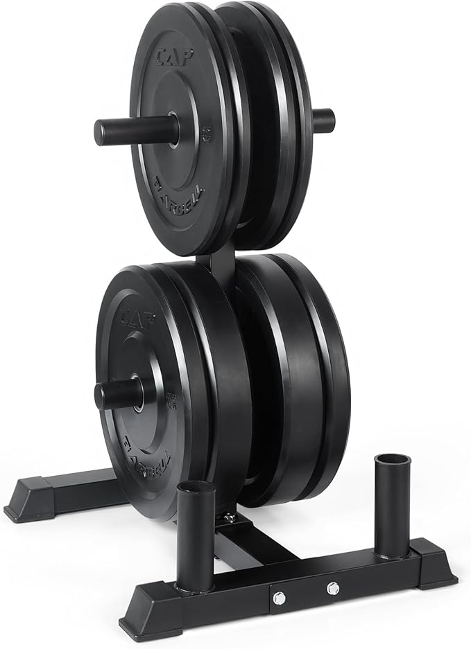 CAP Barbell 2-Inch Olympic Bumper Plate Weight Set with 6 Post Rack | 100-370 lbs | Multiple Options
