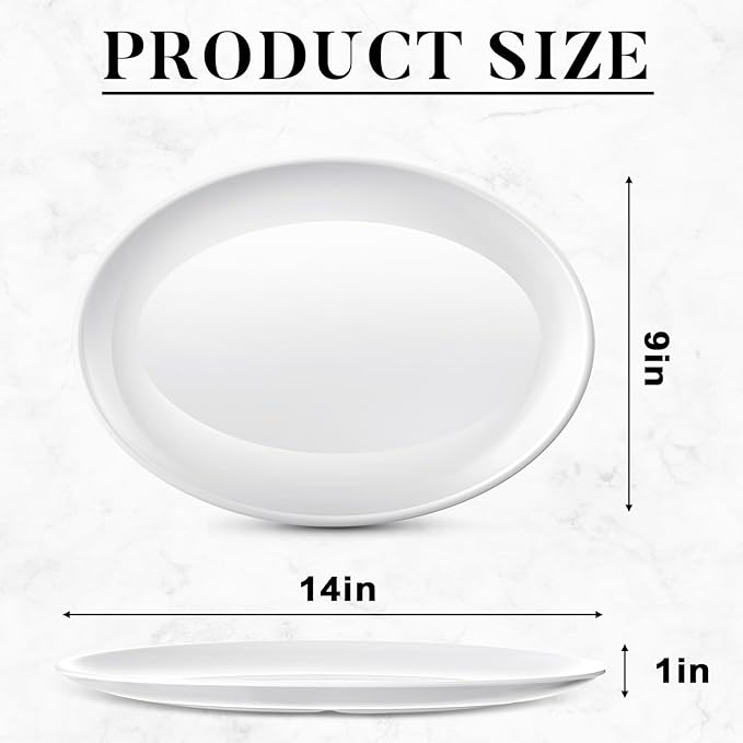 Dandat 36 Pcs Large Serving Platters Oval Trays White Plates Serving Dish for Wedding Party Restaurant Home Steak, Taco, Sushi, Appetizer, Cake (14 Inch)