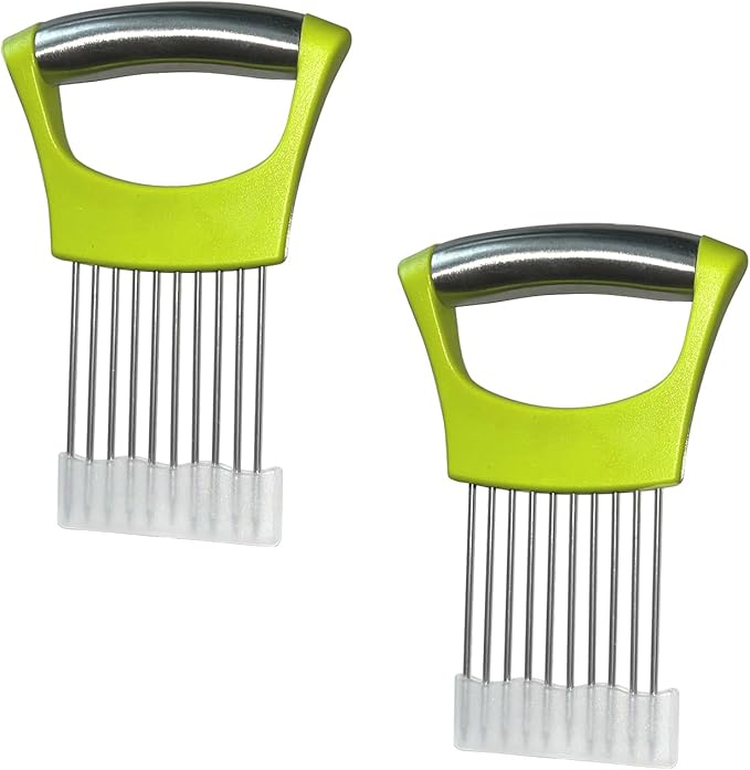 Stainless Steel Onion Slicer Holder – Multi-Purpose Kitchen Safety Tool for Slicing Onions|Potatoes|Tomatoes|Apples|Lemons, Meat Chopper, Kitchen Accessories|Gadgets 2 PACK