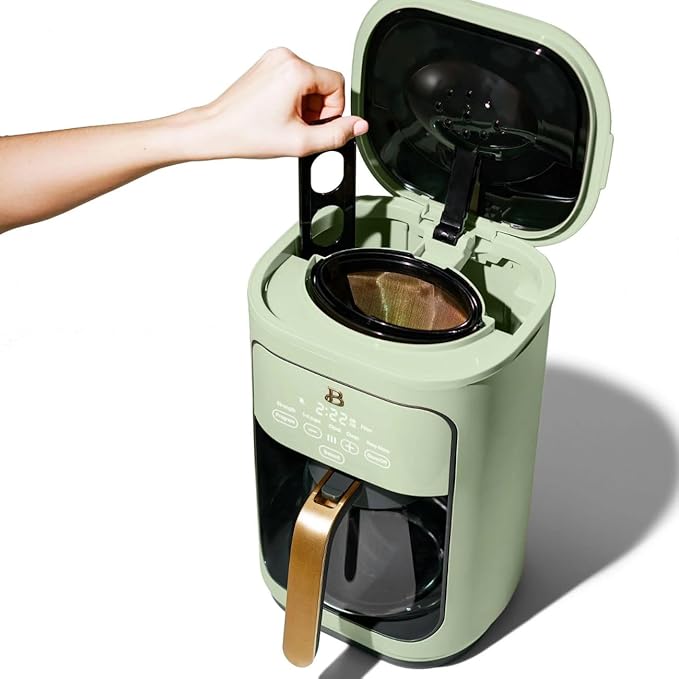 Beautiful 14 Cup Programmable Coffee Maker, Touch Display, 1200W, Brew Strength Control, Keep Warm, Pause & Serve, Glass Carafe, Reusable Filter, Auto Shut-Off, Matte Finish (Sage Green)