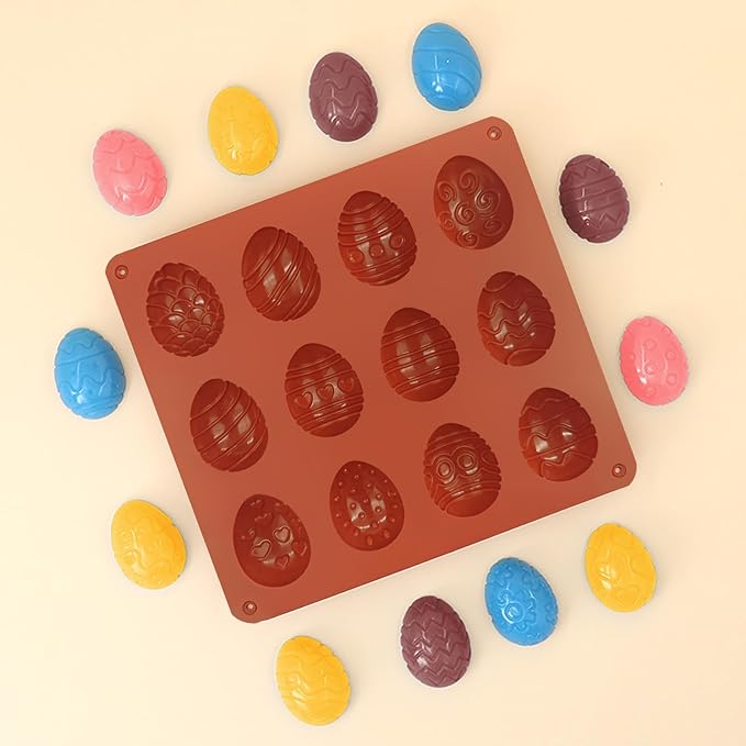 Easter Egg Chocolate Molds 3pcs Silicone Easter Candy Molds 12 Design Egg Candy Molds Non Stick for Ice Cube Resin Expoxy