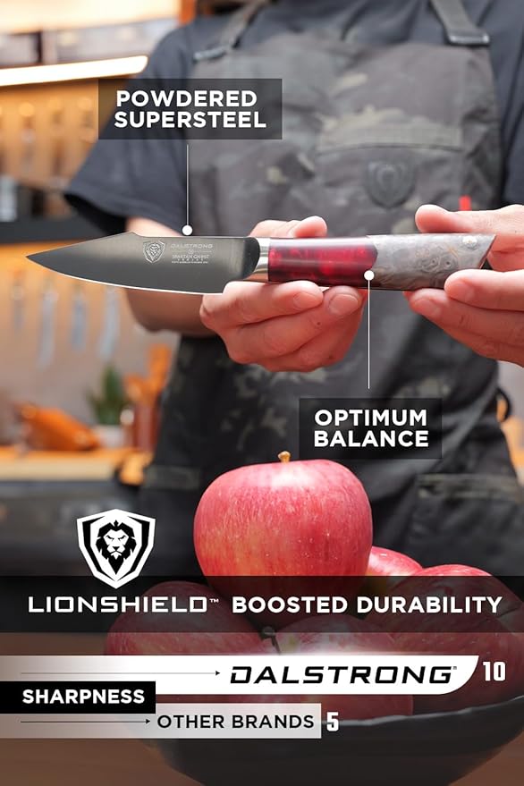 Dalstrong Paring Knife - 4 inch - Spartan Ghost Series - Premium American Forged S35VN Powdered Steel - Razor Sharp Blade - Kitchen Knife - Maple & Red Resin Handle - Sheath