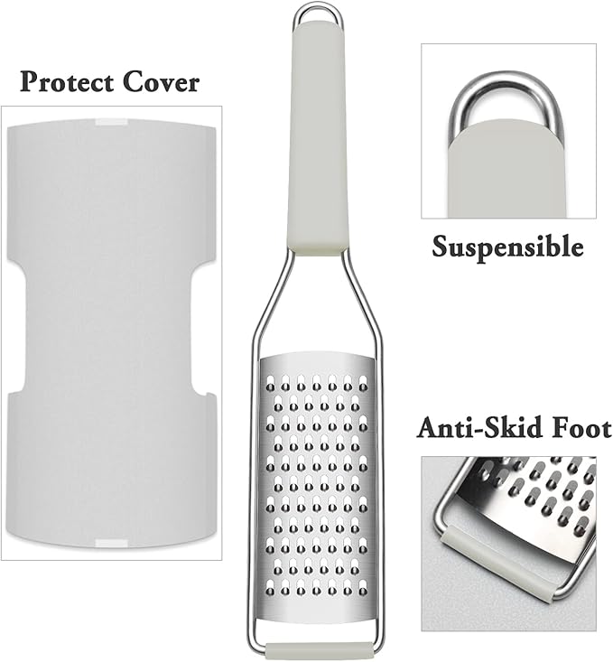Cambom Lemon Zester Grater Three-piece Suit - Heavy Duty Kitchen Tool for Parmesan Cheese, Ginger, Garlic, Nutmeg, Chocolate, Vegetables，Fruits，Stainless Steel Grater Dishwasher Safe Clear
