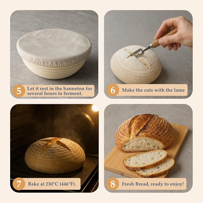 TRIGLI Sourdough Kit Baking Supplies Bread Making Kit with Dough Scraper Dough Whisk Round 9" Bread Proofing Basket Spatula Bread Lame Silicone Brush Sourdough Supplies Sourdough Tools