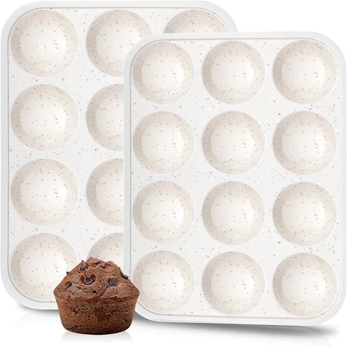 CAKETIME Silicone Muffin Pan, Metal Reinforced Frame Regular Size Cupcake Pan Easy to Move Muffin Pans Nonstick 12 Cups for Baking (2)