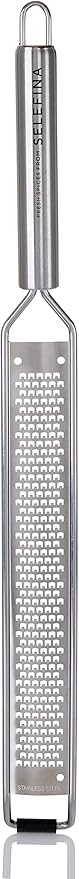 Selefina Spices: Rasp-Style Grater/Zester: for Nutmeg, Lemon, Garlic, Chocolate, Fruits, Vegetables and Ginger. Stainless Steel Grater, 16 inches