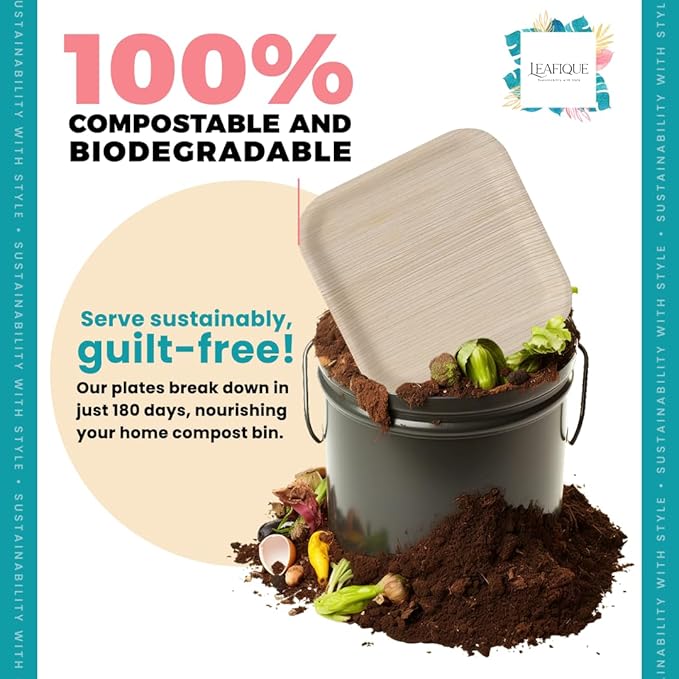 100% Natural 10” Palm Leaf Square Plate (200 Pack), Compostable & Biodegradable Dinnerware for Catering, Birthdays, Halloween, BBQs, Thanksgiving, Alternative to Paper & Bamboo Plates Disposable