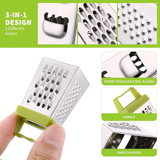 Ciieeo 12 Pcs Stainless Steel Mini Cheese Grater, Box Grater Handheld Slicer for Fruit, Vegetable, Multipurpose Kitchen Gadget, Assorted Colors, 2.63 x 1.45 x 4.25 Inch