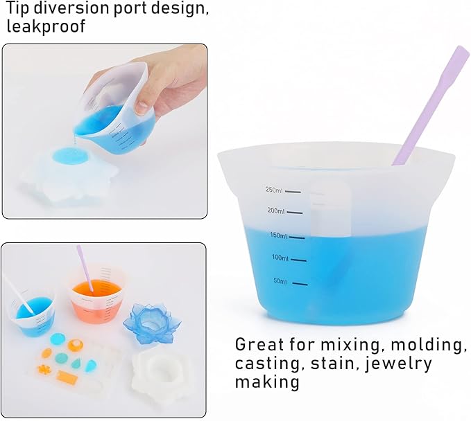 Gartful 500ml & 250ml Large Silicone Measuring Cups, Resin Mixing Cups for Epoxy, Jewelry Casting Molds, Acrylic Paint Pouring, Cup Making, Nonstick Reusable Craft Measuring Cups, 16oz & 8oz, Set of 2