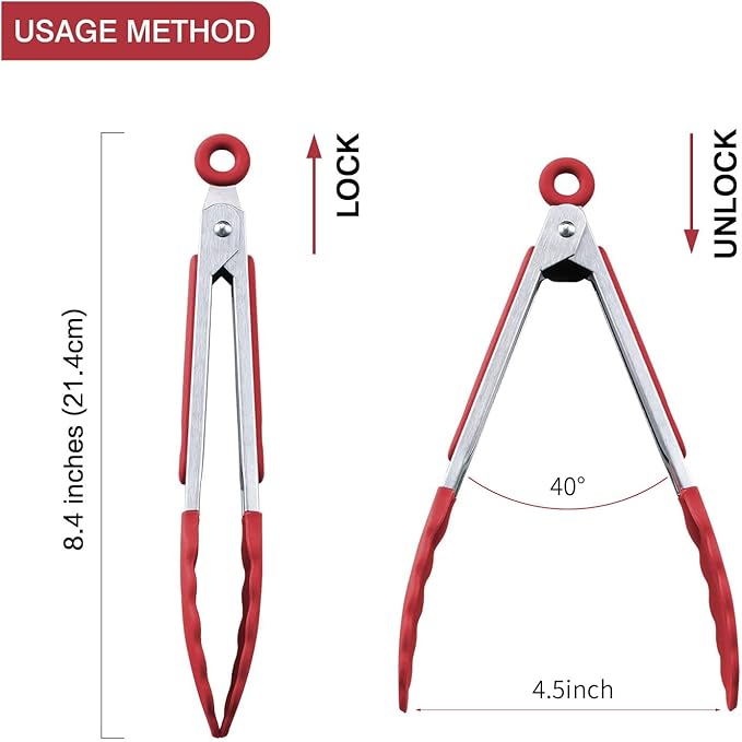 MSY BIGSUNNY Kitchen Food Tongs - 7" Mini Silicone Serving Tongs - Set of 3 (Red)