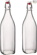 Bormioli Rocco 33.75oz Swing Bottle (Set of 2) - Reusable Glass with Airtight Leakproof Swing Tops, BPA-Free Office Water Bottle, Great for Homemade Syrups, Dressings, Infused Oils, Fresh Juices