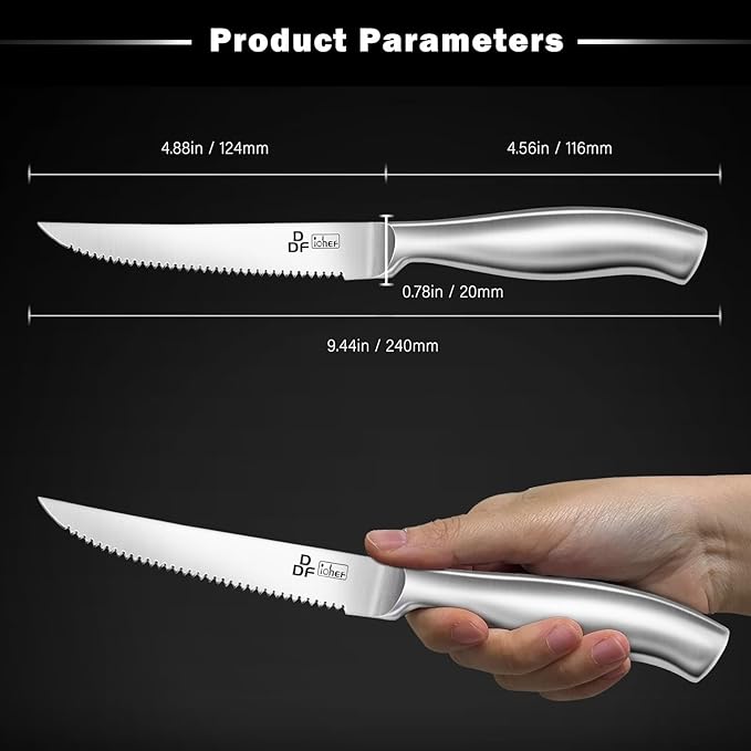 DDF iohEF Steak Knife Set, 6 Piece Steak Knife, High Carbon Japanese Stainless Steel Serrated Steak Knives