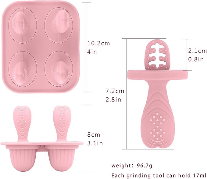 Silicone Baby Ice Pop Molds with Easy-Grip Handles, 4-Cavity Frozen Treat Tray for Toddlers, Mini Popsicle Maker for Teething Relief, Fruit Puree & Breastmilk Snacks (Light Pink)