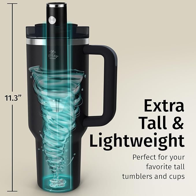 Zulay Kitchen Lux Electric Milk Frother Rechargeable Handheld - Powerful 2-Speed Motor, Waterproof, 2000mAh Battery - Lux Coffee Frother for Protein Powder, Drink Mixer Wand & Matcha Mixer