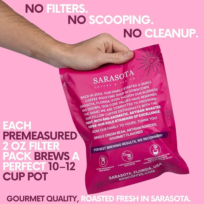 Ground Flavored Coffee In Filter Packs | Medium Roast Low Acid Mold Free Pouches | Sampler Packets | Sweet Cream Jamaican Me Crazy Gourmet Powder Bags for 10-12 Cup Drip Maker | Highest Rated Individual Premeasured Coffee