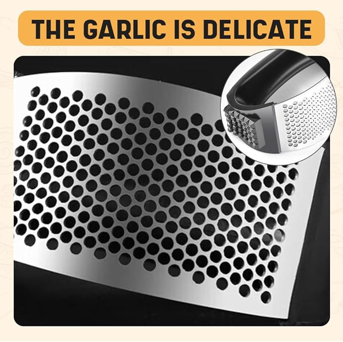 Stainless Steel Garlic Press Rocker, 2025 New Garlic Mincer and Garlic Crusher, Easy-Squeeze Garlic Tool with Peeler and Cleaning Brush for Smashing Garlic (3 Set)