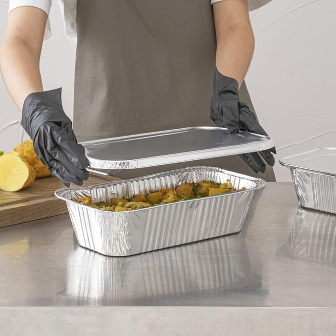 Restaurantware-LIDS ONLY: Foil Lux Foil Pan Lids Pack of 25 Oven-Ready Aluminium Tray Covers - Pans Sold Separately, Fits 1/3 Third-Size Steam Table, Foldable Edges, Freezable, Silver, Disposable