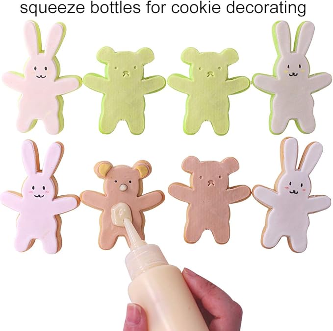 24pcs(12pcs 30ml; 12pcs 60ml) Plastic Squeeze Bottles with Twist Cap Cookie Decorating Supplies, Cookie Supplies Writer Bottles Food Coloring and Royal Icing Supplies