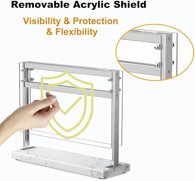 Acrylic Shield Magnetic Knife Block Holder - Marble Base Magnetic Knife Stand for Counter Top -Double Sided Magnetic Knife Holder -Stainless Steel Kitchen Knife Block without Knives -White