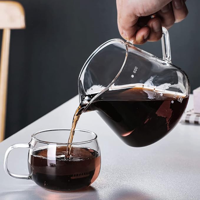 Pour Over Coffee Maker - 20 OZ /600ML Glass Carafe Coffee Server with Glass Coffee Dripper/Filter, Drip Coffee Maker Set for Home or Office, 1-5 Cups