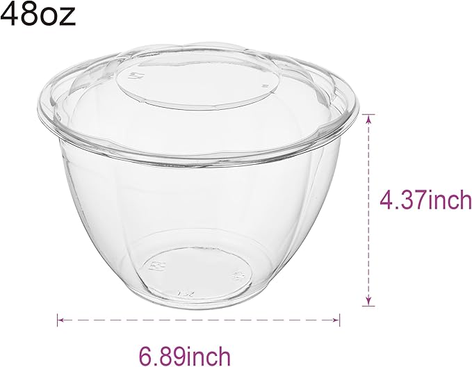 [48 oz. 50 Sets Clear Plastic Salad Bowls with Airtight Lids Disposable To Go Mixing Containers Serving for Fruit, Quinoa, Lunch and Meal Prep