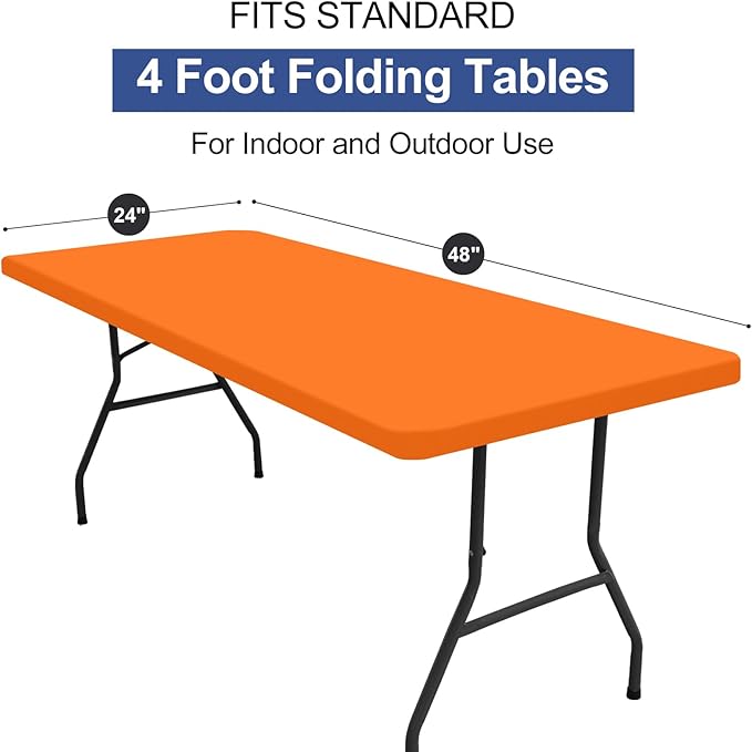 homing Rectangle Table Cloth Cover, Waterproof Polyester Elastic Fitted Tablecloth, Fits for 4 Foot Folding Tables, Washable Table Protector for Picnic, Camping, Outdoor (Orange, 24" x 48")