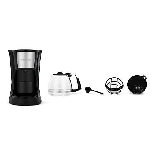 Holstein Housewares 5 Cup Drip Coffee Maker – Compact and User-Friendly with Auto Pause & Serve, Reusable Filter, Measuring Spoon & Glass Carafe, Office & Dorm Use, Black