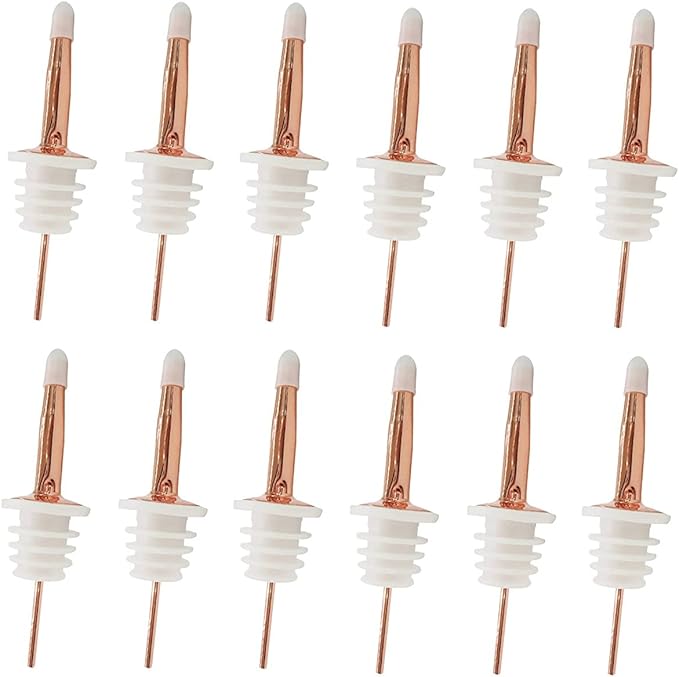 24 Pack Liquor Pour Spouts Set - Stainless Steel bottle spout and Liquor Pourers Dust Caps Covers Rose Gold White