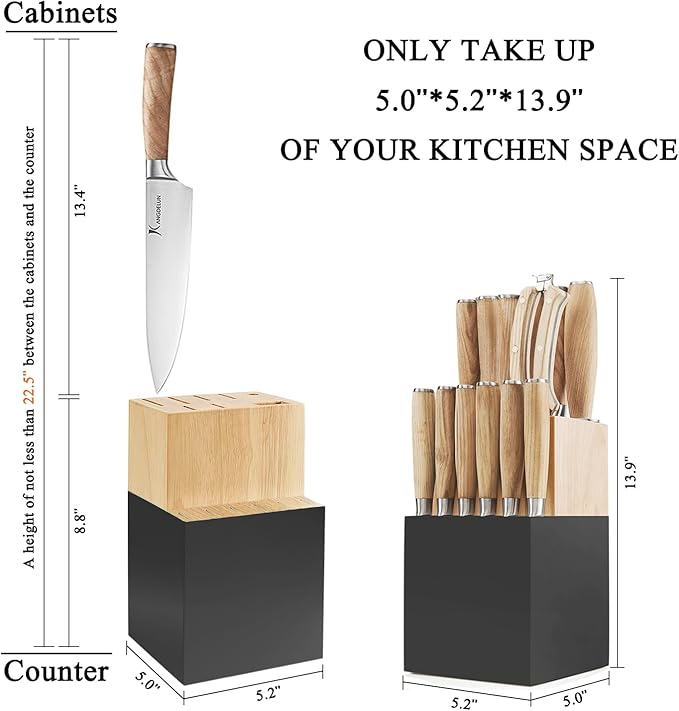 Natura Series 15 PCS Knife Block Set, Ultra Sharp High Carbon Stainless Steel with Wooden Handle