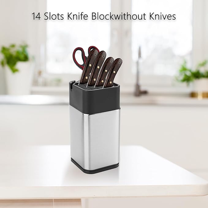 Universal Knife Block, Stainless Steel Knife Holder without Knife Including Sharpening Edges and Scissor Sockets Multifunctional Knife Holder Knife Block Holder