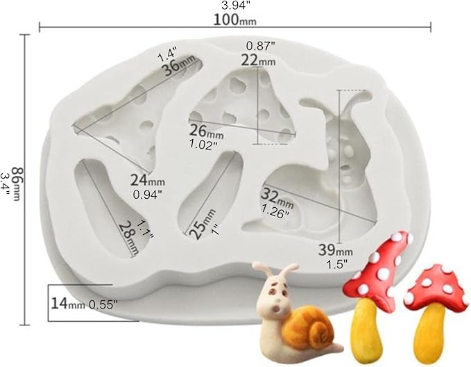 2PCS Mushroom and Snails Silicone Molds for Fondant Chocolate Candy Cake Decoration Baking Pastry Tools Silicone Soap Mold Resin Polymer Clay Mold