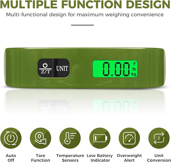 BAGAIL Digital Luggage Scale, 110lbs Hanging Baggage Scale with Backlit LCD Display, Portable Suitcase Weighing Scale, Travel Luggage Weight Scale with Hook, Strong Straps for Travelers