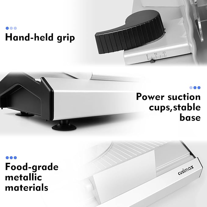 CUSIMAX Meat Slicer,9"Electric Food Slicer with 2 Stainless Steel Blades,1-20mm Adjustable Thickness for Home Use,Removable Food Carriage for Easy Cleaning